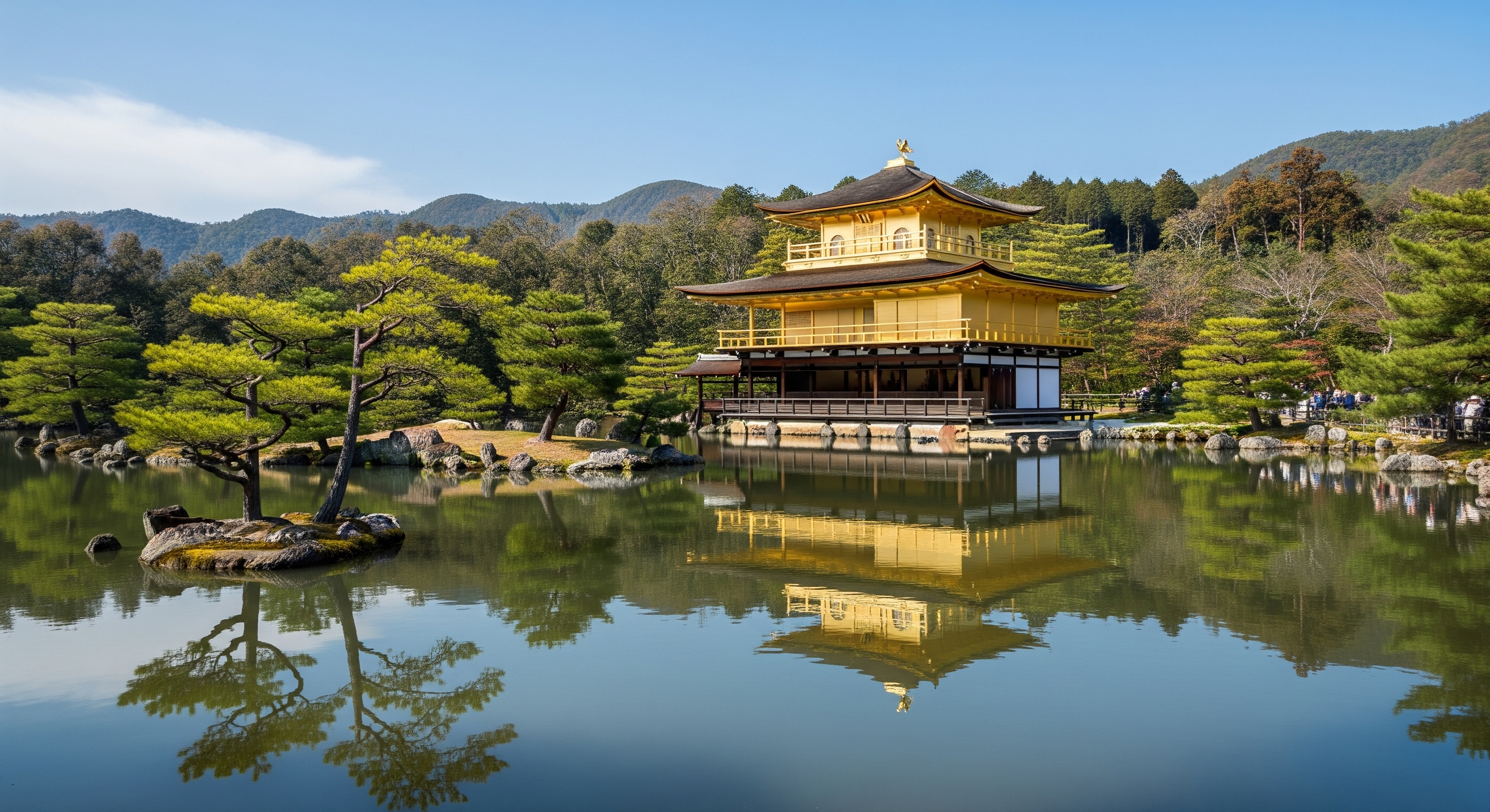 Golden Pavilion Kinkakuji reflected perfectly in Kyoko-chi mirror pond