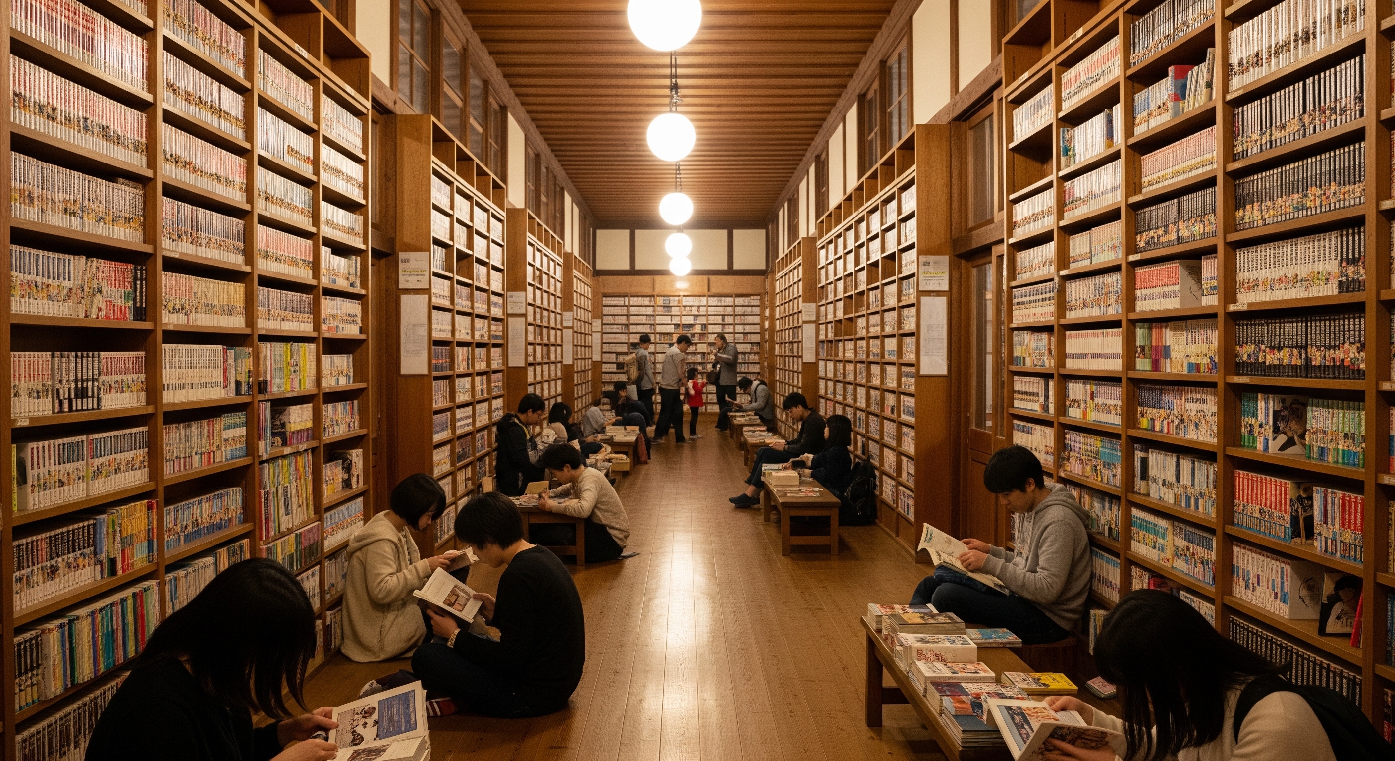 Kyoto International Manga Museum interior with shelves of manga