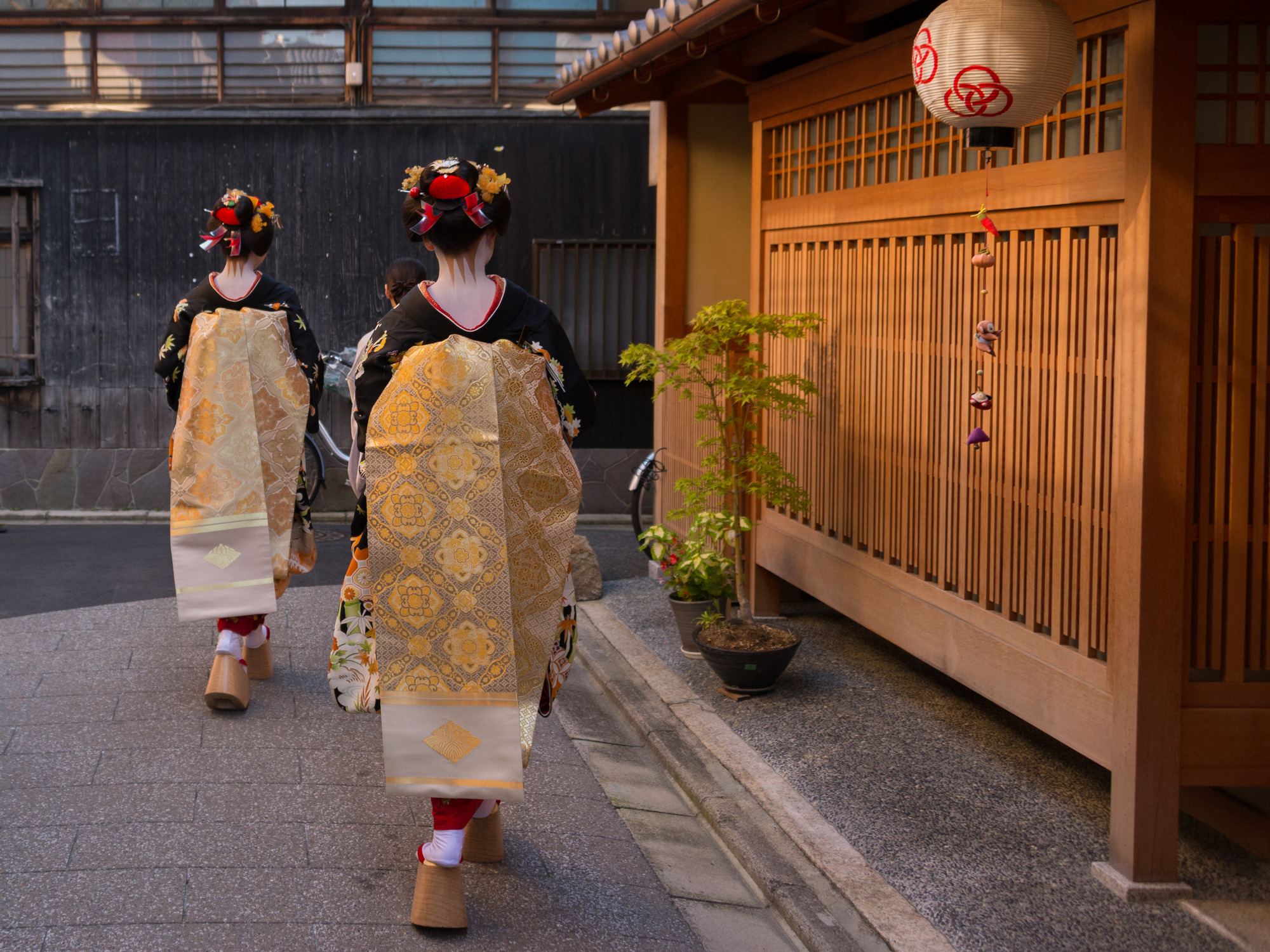 Maiko walking through a Gion alley