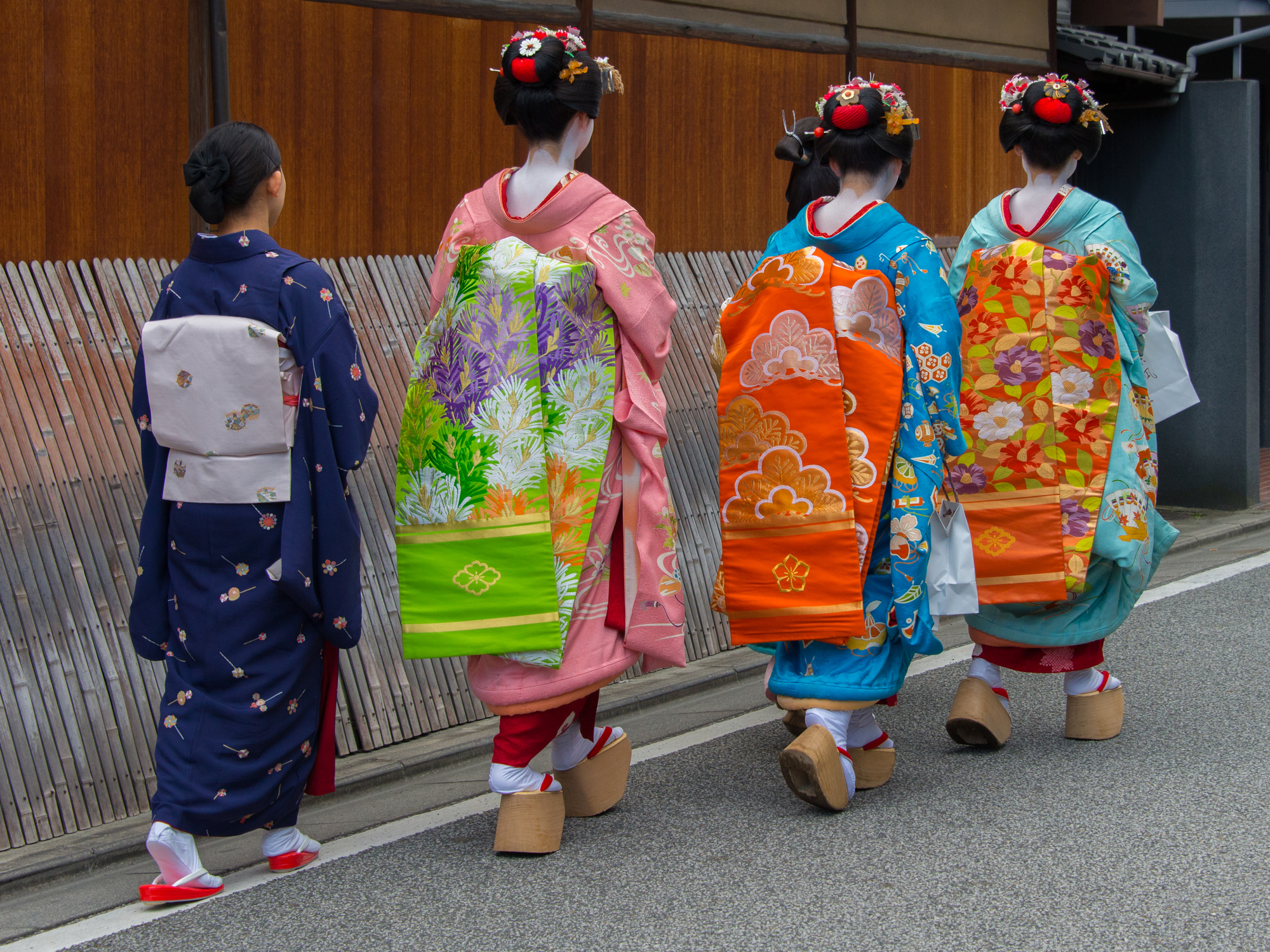Maiko in colorful kimonos, Gion