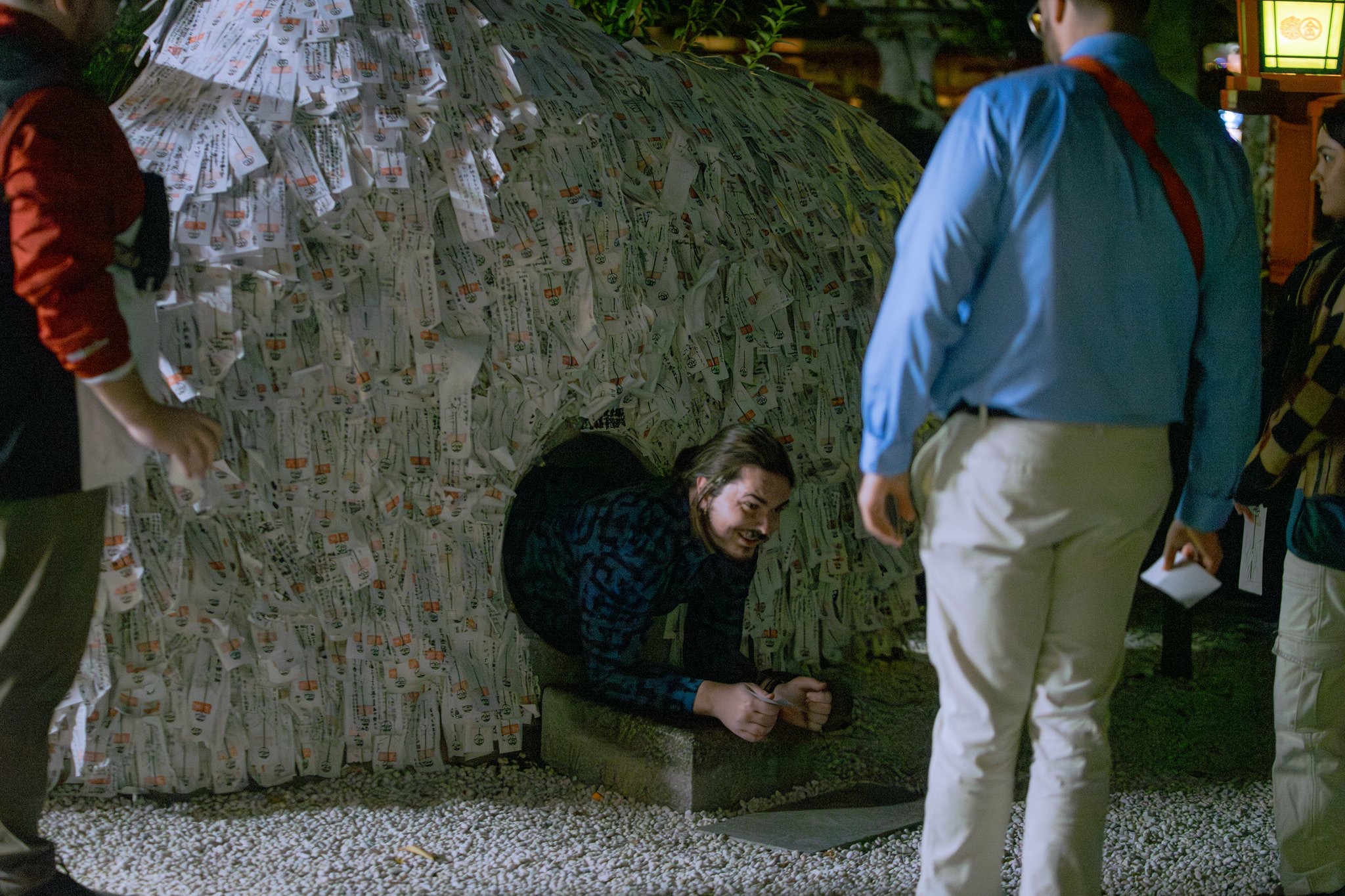 Guest at Yasaka Shrine stone tunnel